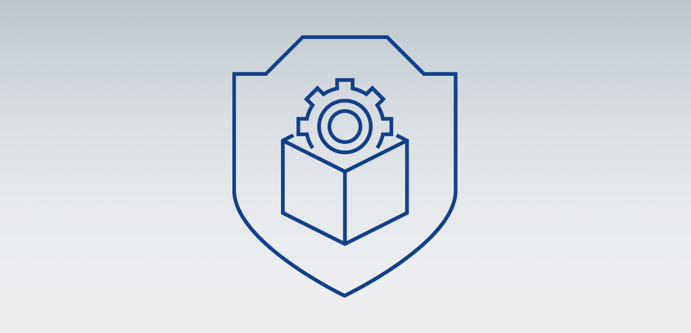 Icon gear in a box Icon showing a gear in a box - as graphical representatation for the topic "Original spare parts - Copies are risky"