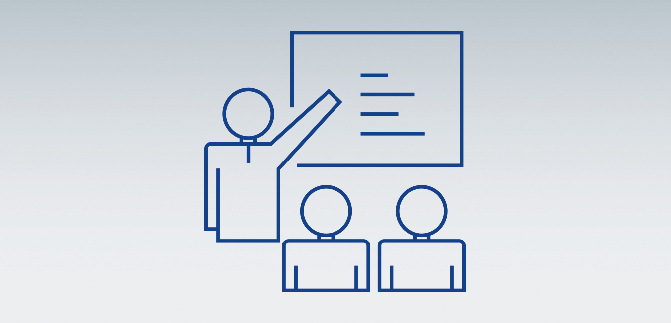 Icon showing a training of people as representation for the topic "Better at work"
